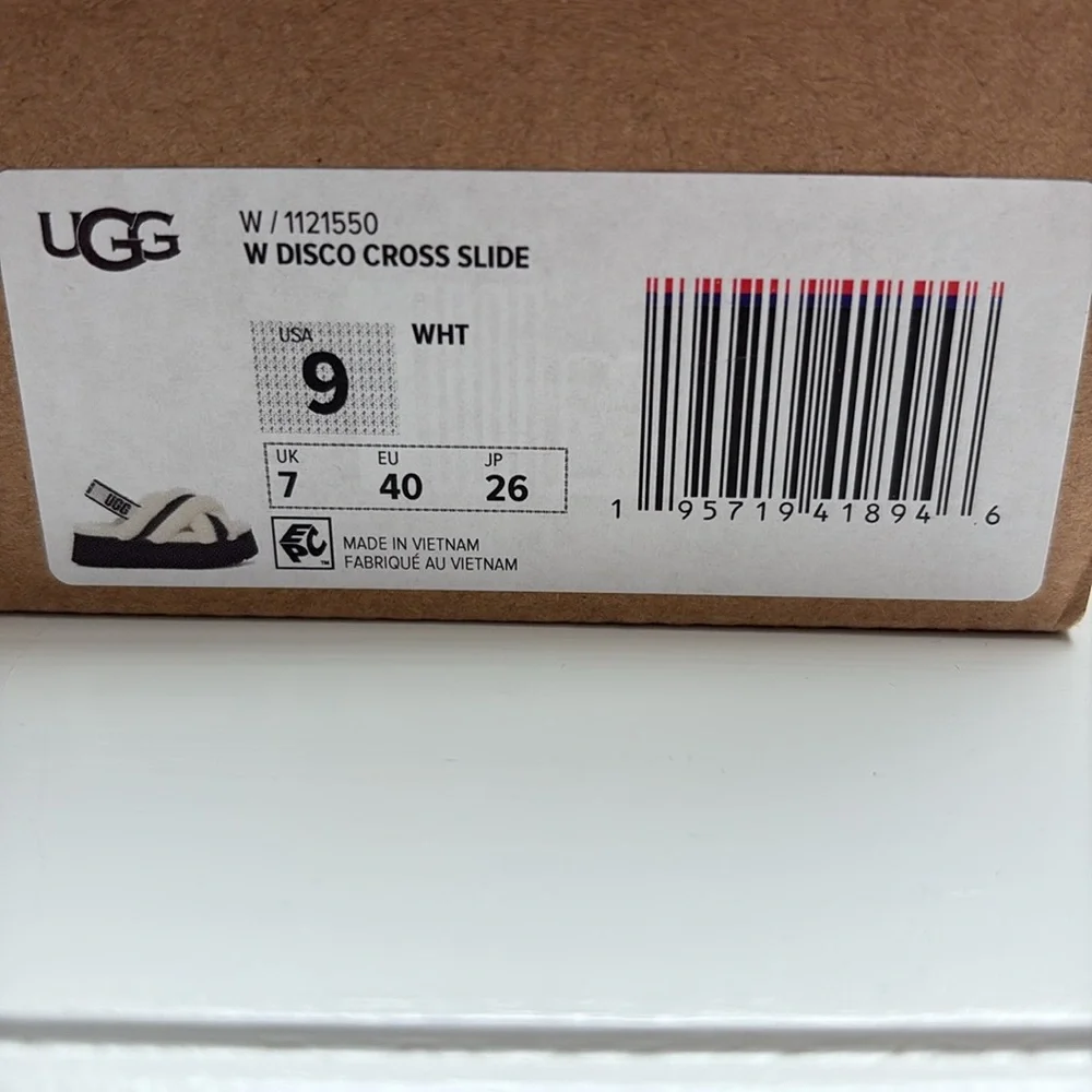 UGG Disco Cross Slide Brand New in Box w/Tag Size 9 Black White - Picture 5 of 9
